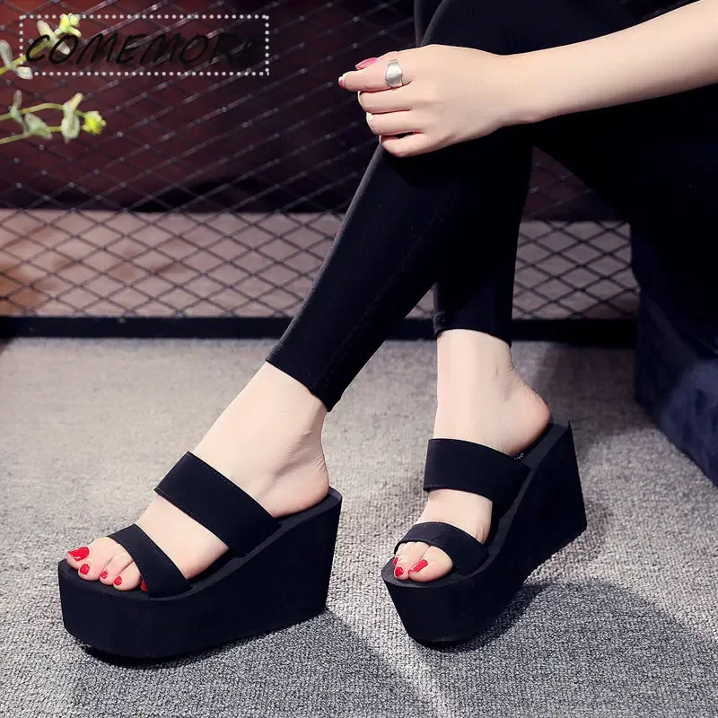 Fashion Slippers Women Platform wedges High Heels Sandals Summer Women Shoes Beach Flip Flops Solid Slides 2023 Slippers Outside