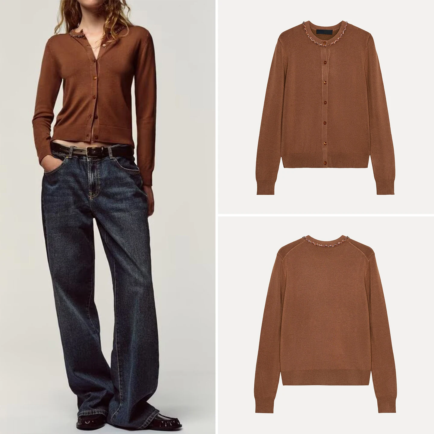 Z Women's Casual Sle Long Sve round Ne Open Cardigan Jewelry Design Faionable Ele Autumn 2025 Knitted Sweater