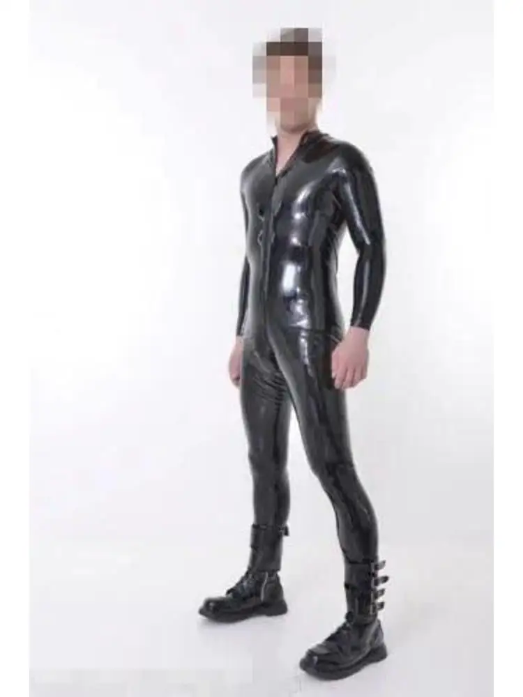 100% Latex Rubber Classic Bodysuit Schwarz Catsuit Playsuit 0.4mm S-XXL