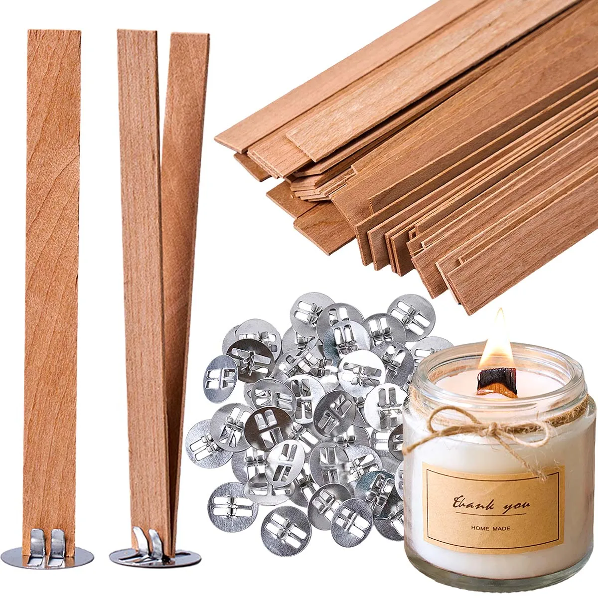 10/30/50 pçs conjunto de pavio de vela de madeira com base de clipe velas sem fumaça pavios para diy frasco de cera de parafina fazendo suprimentos de vela