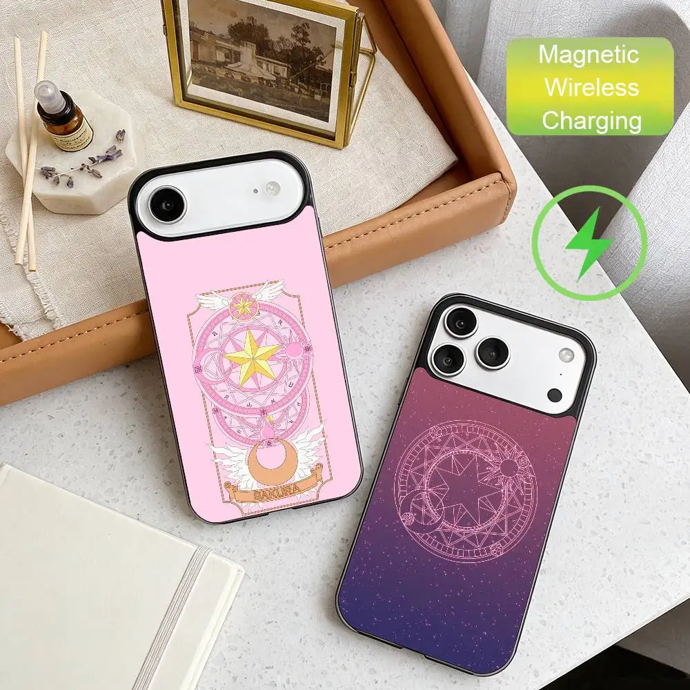 

Чехол для телефона с мультяшным дизайном C-Captor S-Sakura для iPhone 17, 16, 15, 14, 13, 12, 11 Max, черный, с беспроводной зарядкой, защитный чехол