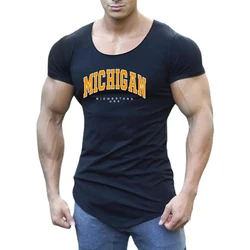 Michigan Midwestern USA Print Sport T-Shirt Gym Fitness Bodybuilding Slim Fit Shirts Cotton Breathable Short Sleeve Men's Tops