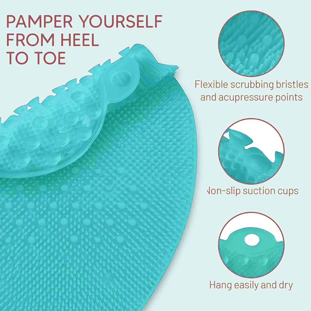 Shower Foot Massage Mat Non-slip Wash Foot Pad Foot Exfoliating Bathroom Rub Back Brush with Sucker Bath Massage Brush Pad Clean