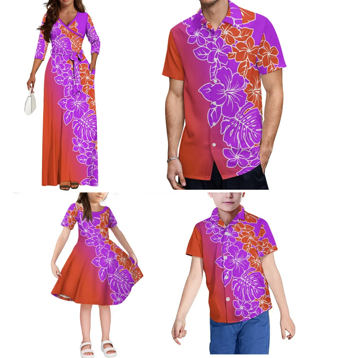 Floral New Dress Family Set Mother-Daughter Dress And Father-Son Shirt Polynesian Samoa Fiji Fashion Top And Slim-Fit Maxi Skirt