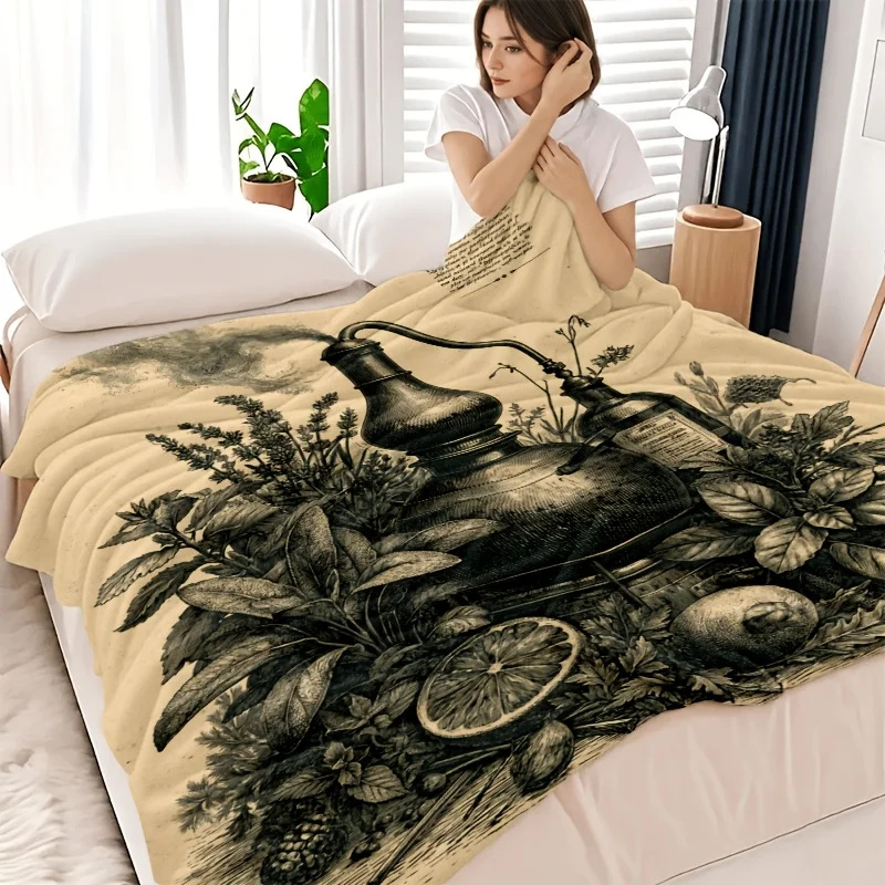 Vintage Botanical Steampunk Illustration Blanket Throw Large Decorative Academia Nature Print Bed Spread 150x200cm