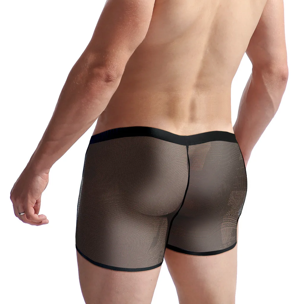 Ropa interior Boxy de retales de malla de imitación Leatter para hombres, bañadores eróticos con funda abierta, calzoncillos Boxer transparentes transpirables