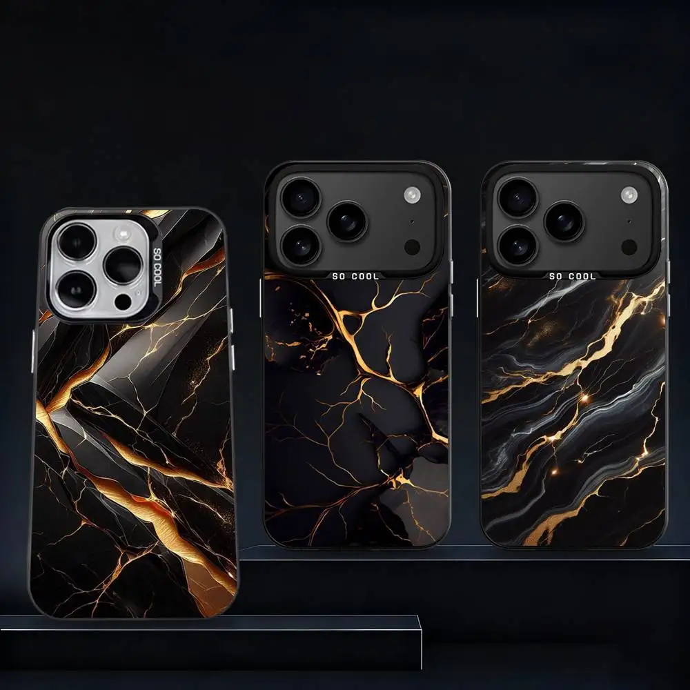 

Black Gold Marble P-Pattern For iPhone 17,16,15,14,13,12,11,Pro,Max,Plus,E,Air,Mini Anti Fall Black Matte Hard Bumper Phone Case