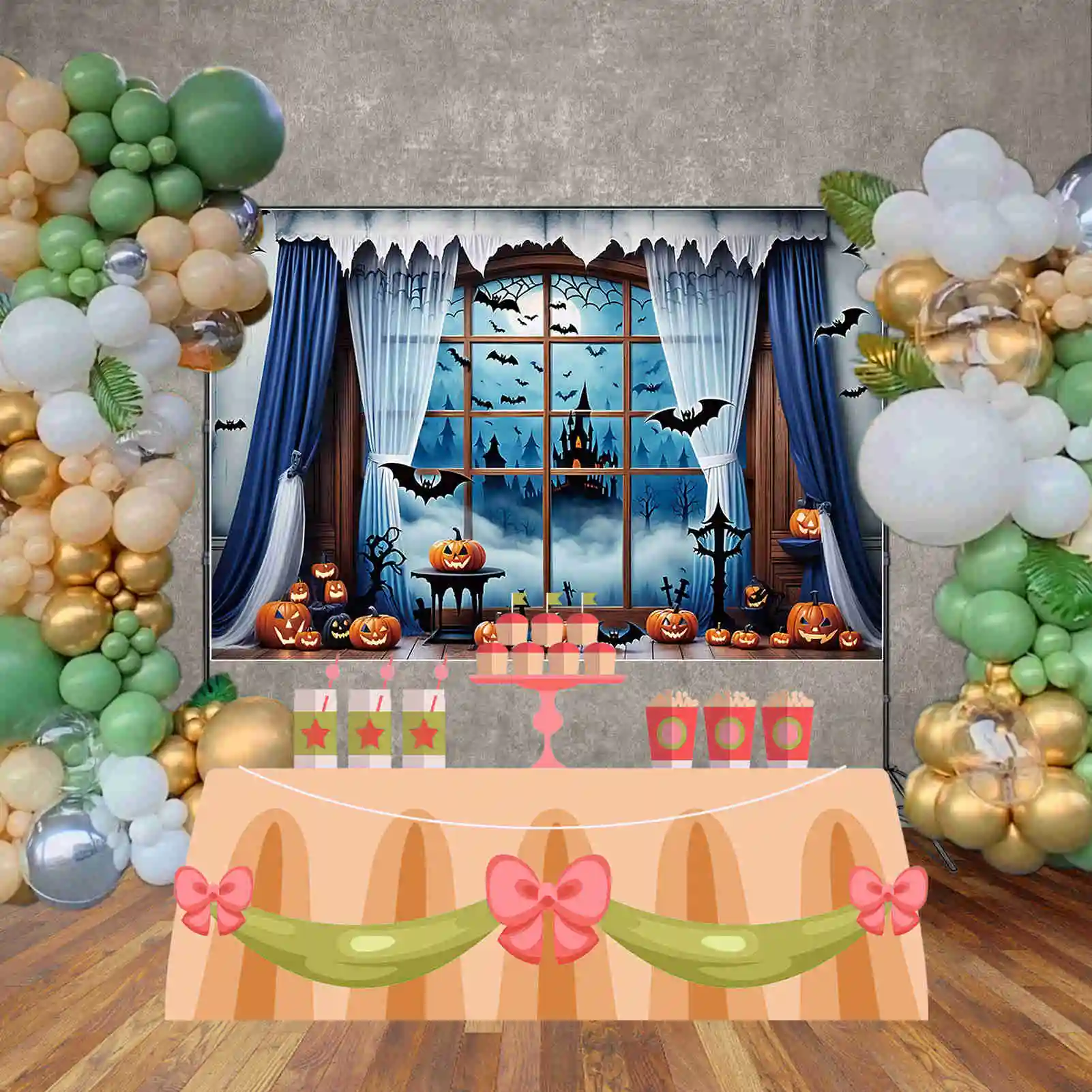 MOON.QG Halloween Graveyard Backgrounds Children Indoor Jack-O'-Lantern Window Backdrop Custom Party Decor Photozone Accessories