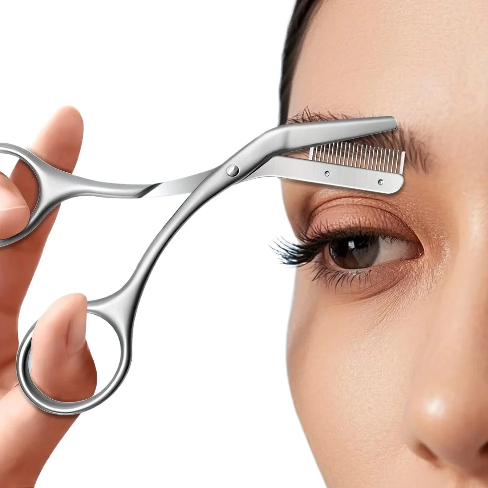 Professional Stainless Steel Eyebrow Scissors Ergonomic Dual-Hand Design with Comb Anti-Allergic Precise Shaping Beauty Grooming
