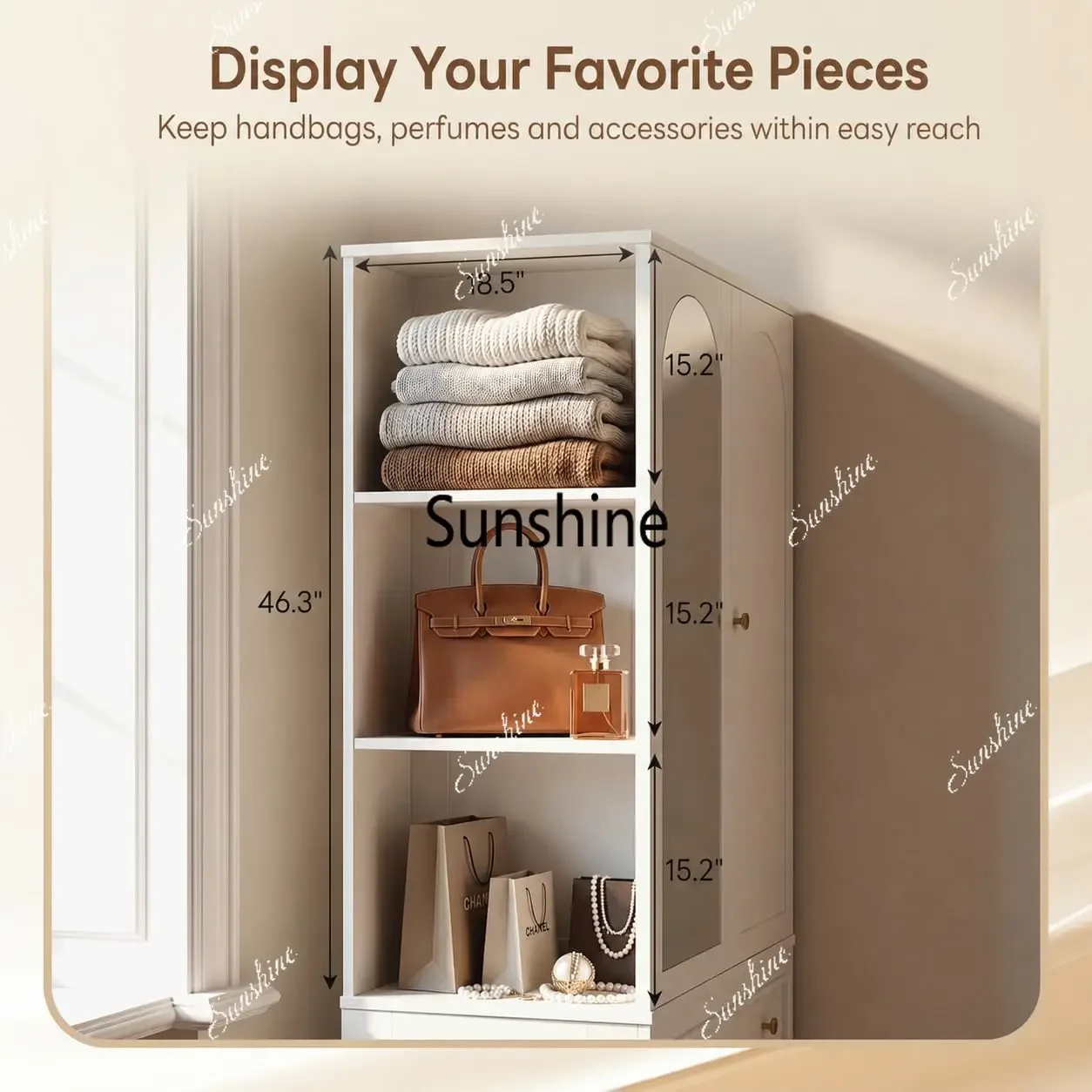 YYYFreestanding Wood Wardrobe Closet Cabinet With Full Length Mirror, Bedroom Armoire Clothing Organizer With Smooth Drawers And