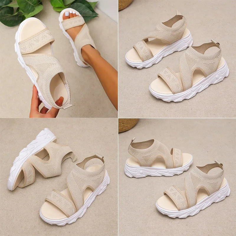 Knitting Women Sandals Fashion Beige Shoes Summer Casual Slip on Comfortable Platform Woman Sandalias Vulcanized Shoes for Women