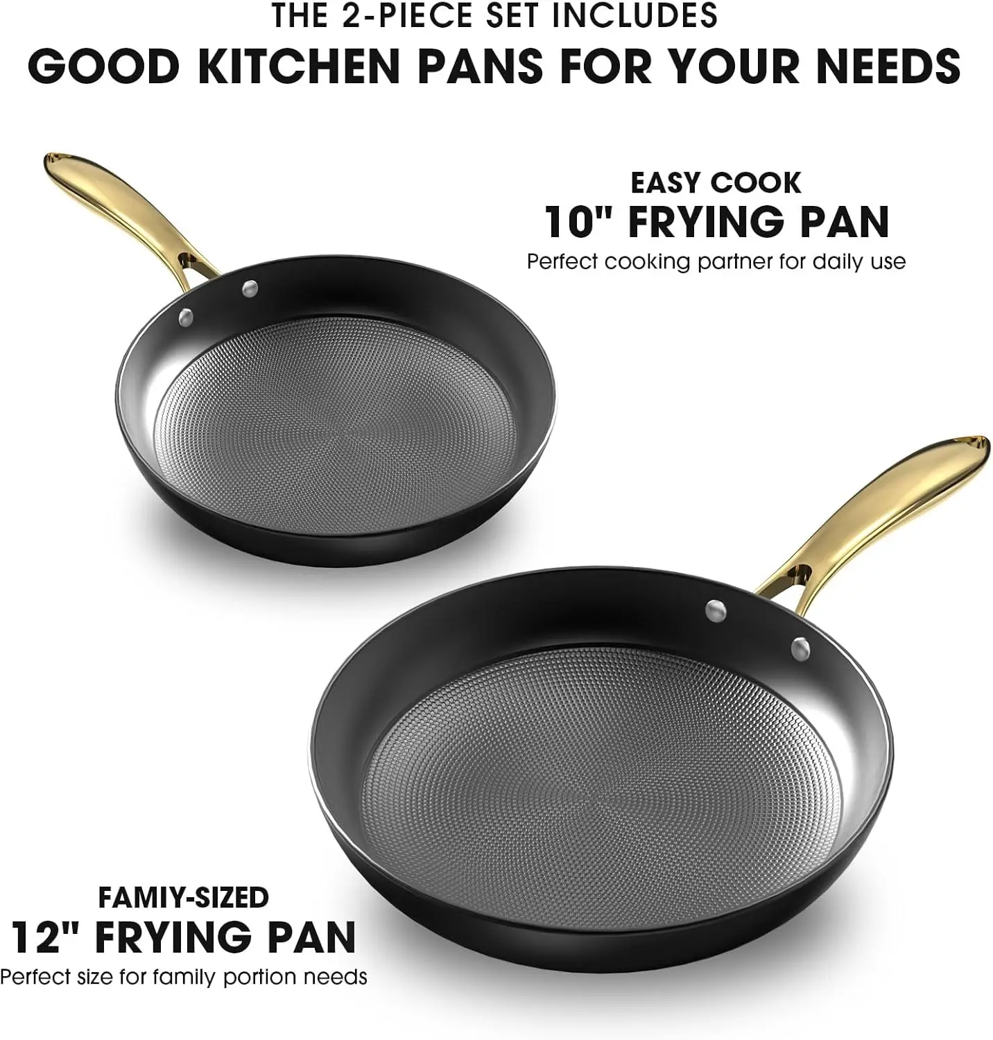 Cast Iron Skillets, Non Stick Frying Pans 2Pcs - 10 inch & 12 Inch Frying Pan Set, Long Lasting Frying Pans Nonstick