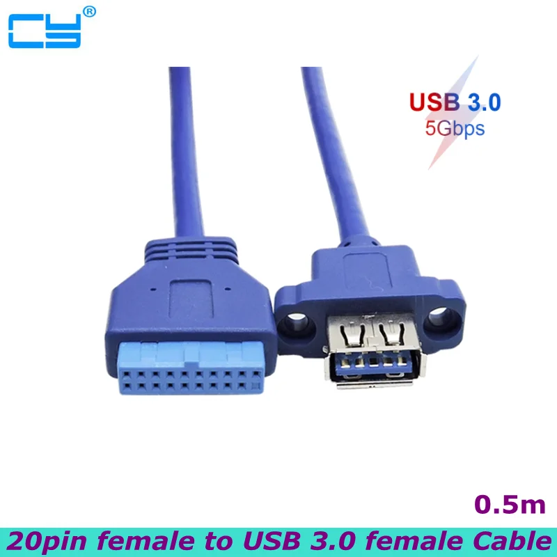 

0.5m Single Port USB 3.0 Female Screw Mount Panel Type To Motherboard 20Pin Cable For Computer Mainframe Chassis