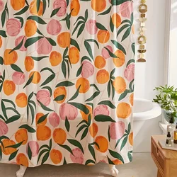 Decorate your bathroom with this vibrant orange apple shower curtain with hooks!