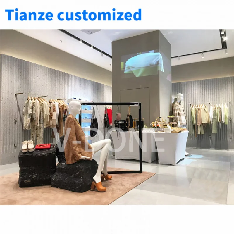 

[Customized]Clothes Rack Shop Fitting Wall Mounted Garment Rack Nesting Display Table Fashion Boutique Store Design