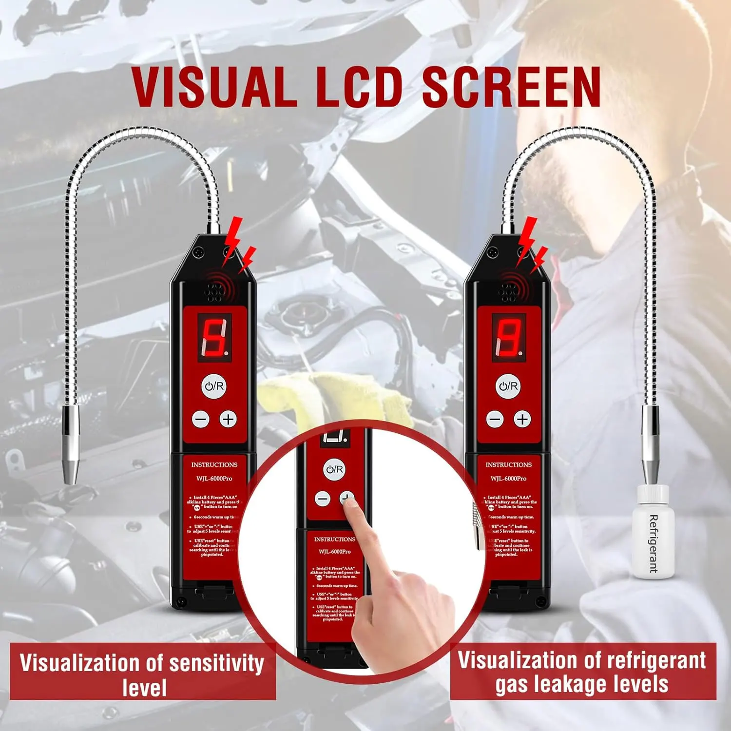 Detektor Kebocoran Halogen Cerdas Freon CFC HFC Penguji Kebocoran Gas Monitor Udara Pendingin R22a R134a Meter Gas Dengan Lampu LED