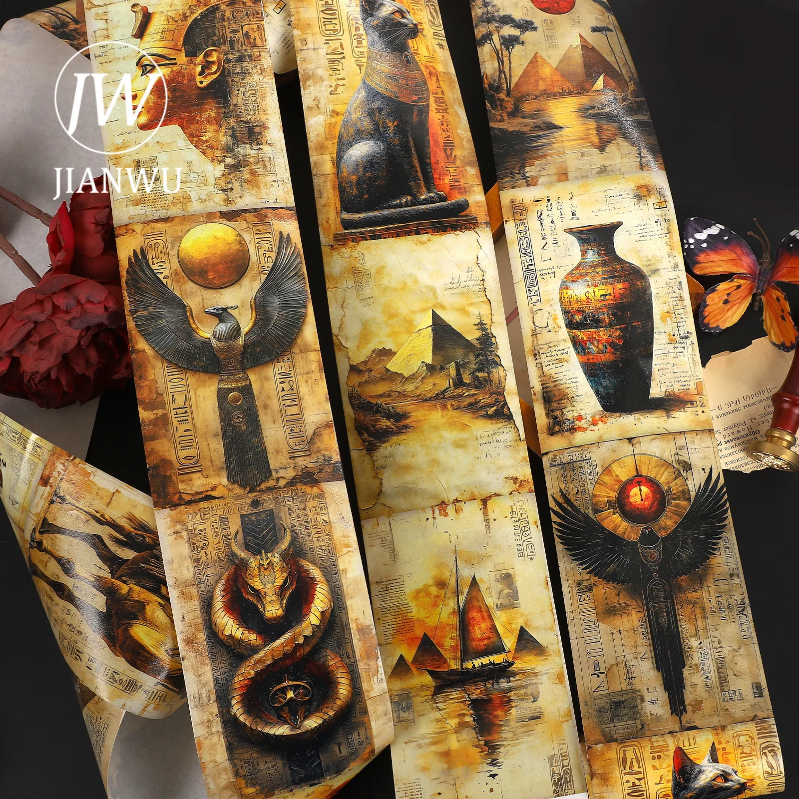 

JIANWU 80mm*200cm Vintage Egyptian Mythology Landscape Material Collage Washi Tape Creative DIY Journal Scrapbook Stationery