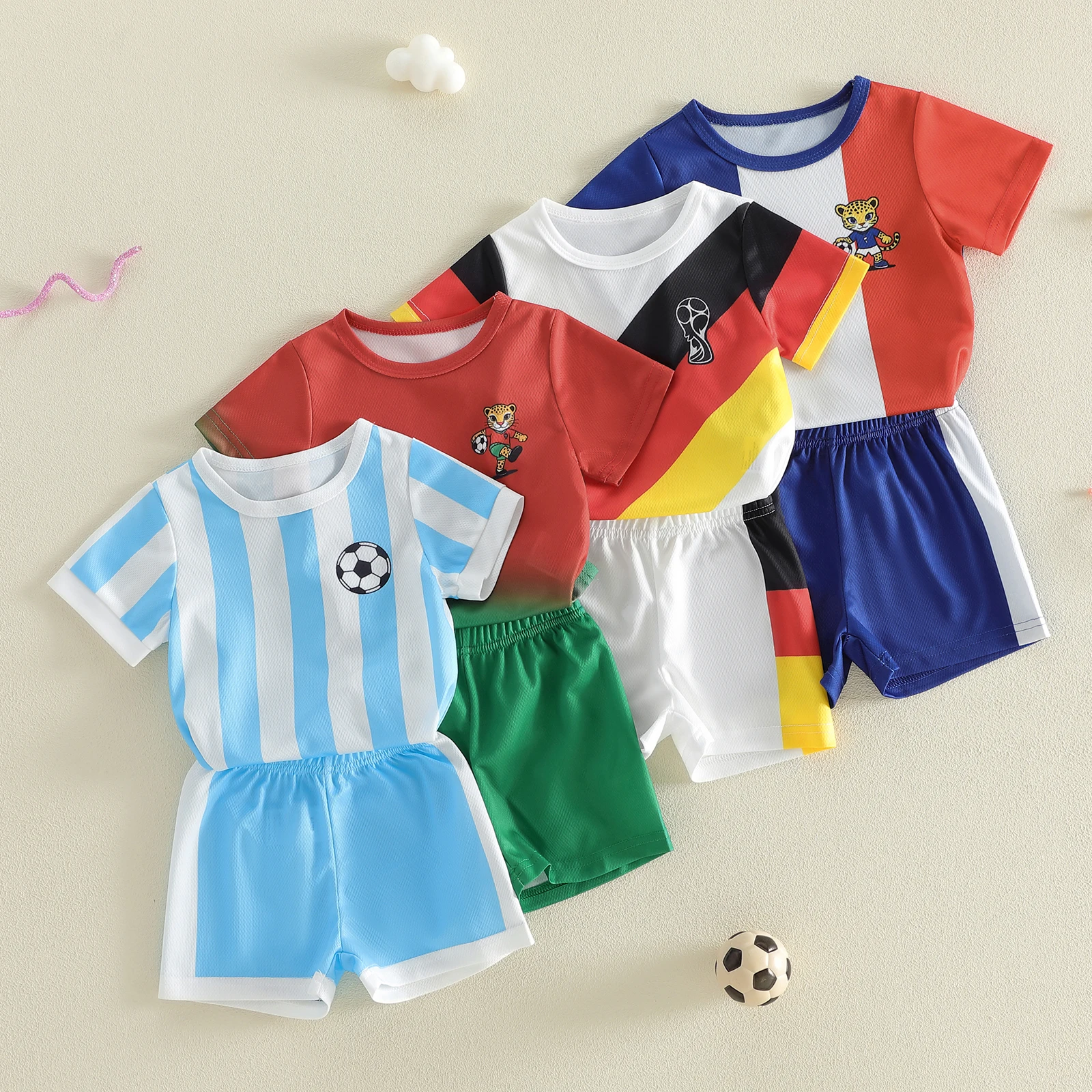 Toddler Baby Football Outfit Different Teams Design Crew Neck Short Sleeve Jersey and Shorts 2 Pcs Set