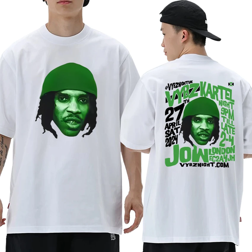 

High Quality Rap Vybz Kartel World Tour 2025 short sleeve T-shirts Unisex vintage Hip Hop streetwear Men Women 100% Cotton Tops