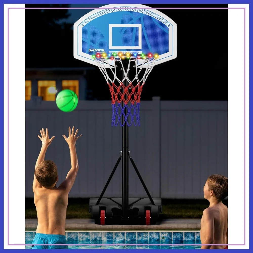 

Portable Basketball Hoop, Adjustable 3.8-7 FT, with Fillable Base & Wheels for Driveway, Poolside, Garage & Night Training