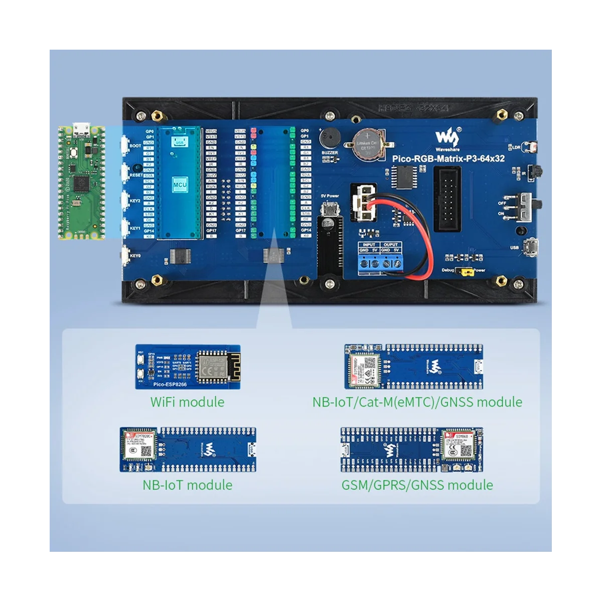 Imagem -06 - Waveshare-relógio Digital para Raspberry pi Pico Tela Matriz de Pontos Rgb Full Color Multi Features Rgb-matrix-p364x32