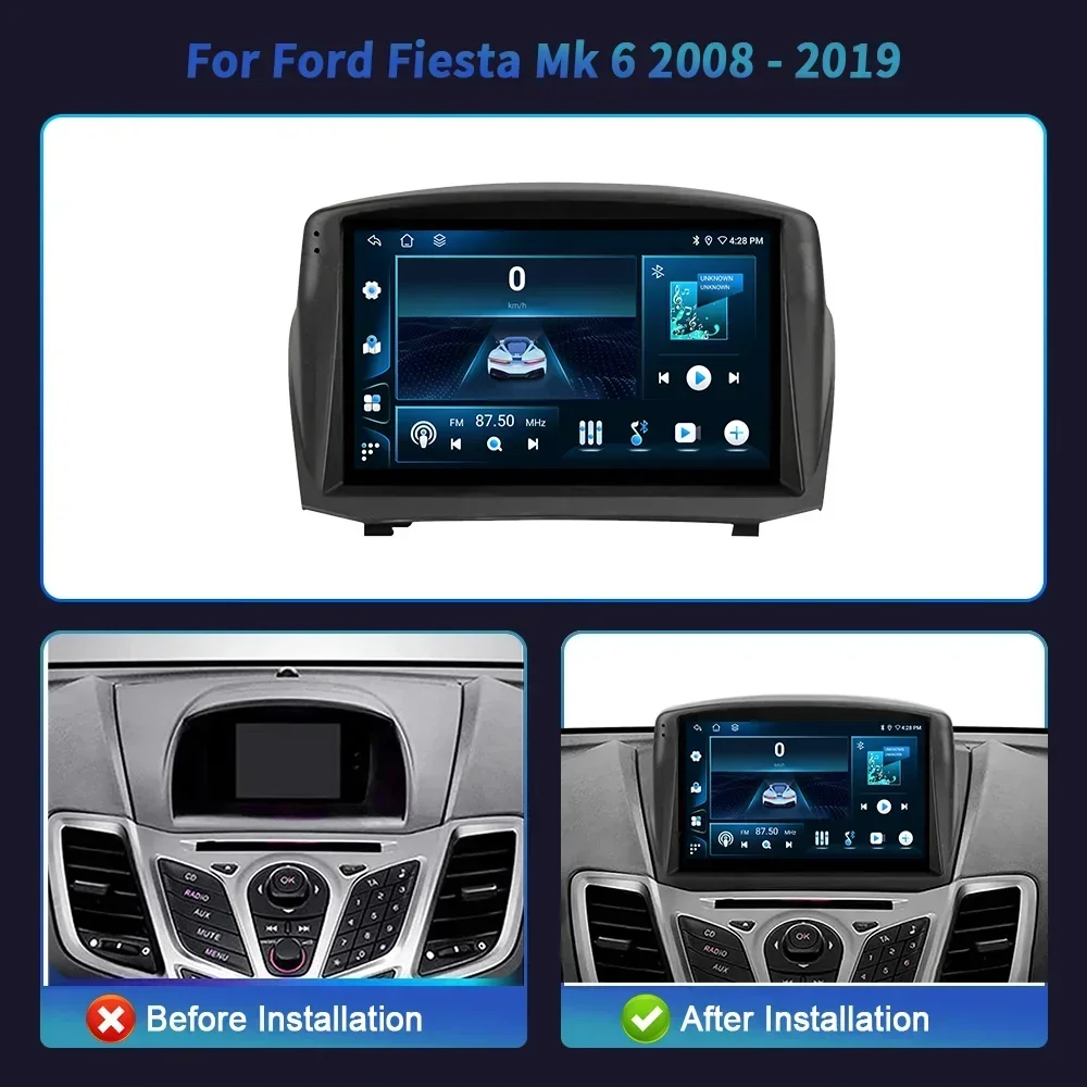 For Ford Fiesta Mk 6 2008-2019 Android 14 Car Radio Multimedia 4G GPS Navigation Player Wireless Bluetooth Carplay Touch Screen