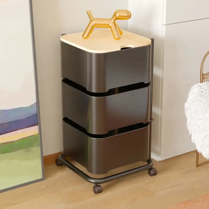 Rotatable Kitchen Cart Furniture Storage Shelf Living Room Side Table Storage Rack Trolley Rolling Storage Cart with Drawers