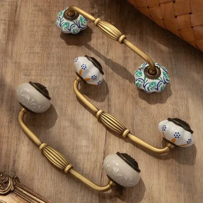 Furniture Single Hole European Cabinet Door Small Handles Round Ethnic Style Color Wardrobe Door Handles Ceramic Drawer Pulls