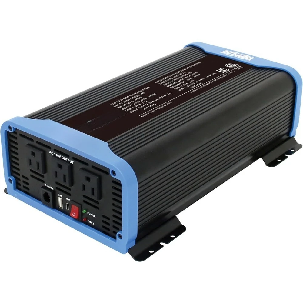 عاكس طاقة موجة جيبية نقية مدمج بقدرة 1500 وات، 3 منافذ، 1 منافذ شحن USB + 1 منافذ شحن USB-C، جهاز تحكم عن بعد عبر كابل هاتف RJ12 #1