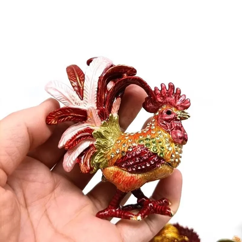 6.5*3*8cm Auspicious Fengshui Alloy Metal Collective Wealth Sparkle Rhinestone Chicken Putting Decorate Ornaments