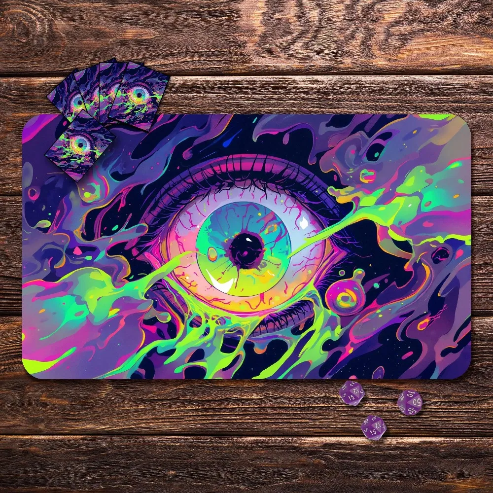 Trippy Fluid Art Large Desk Pad Psychedelic Giant Evil Eye Neon Swirl Surreal Non‑Slip Gaming Mouse Pad for Esports Office Card