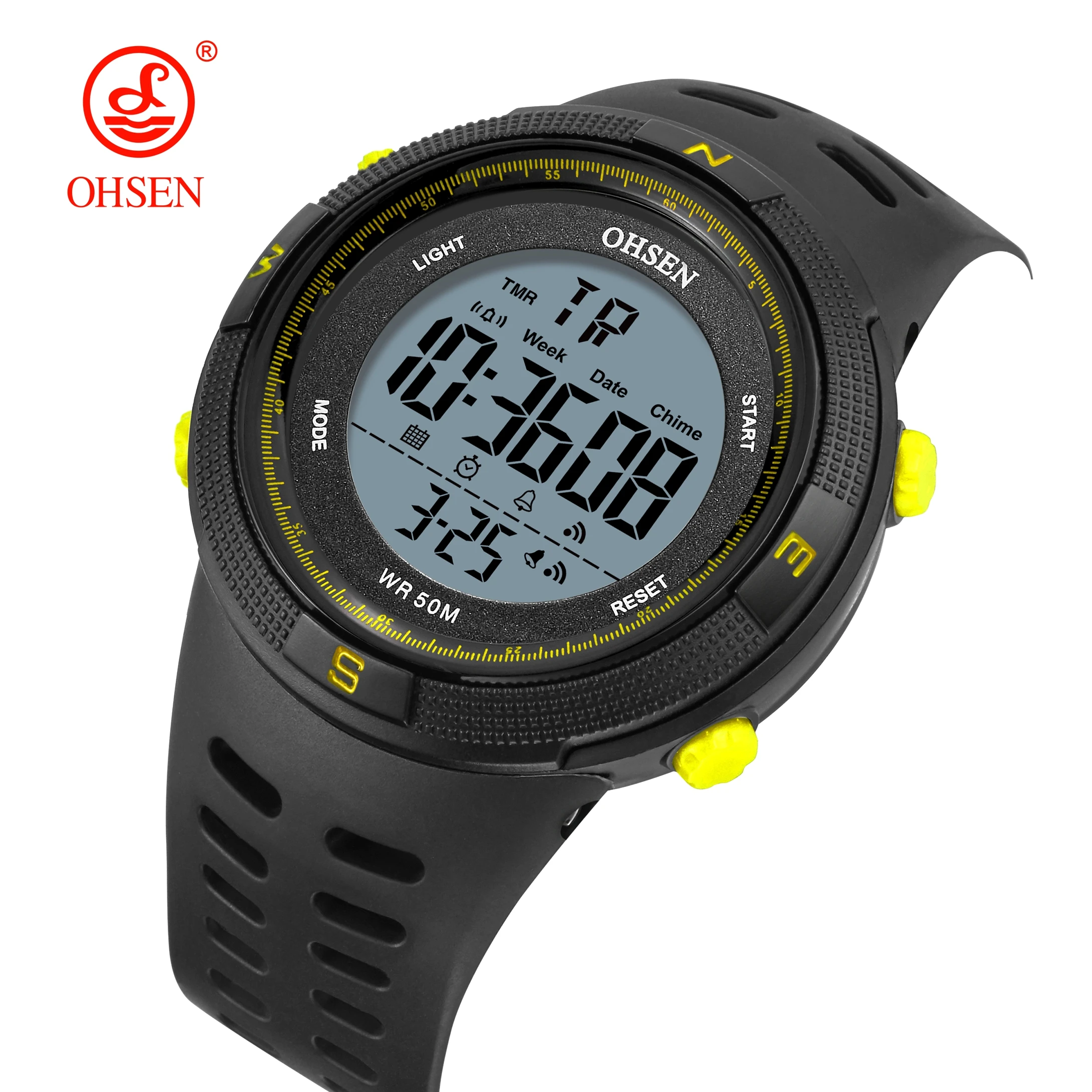 Reloj Digital deportivo para Hombre, cronómetro electrónico con alarma LED, resistente al agua, color amarillo, Militar