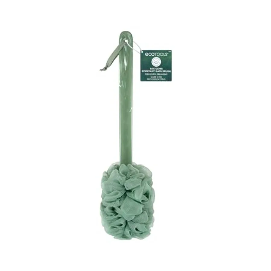 EcoTools Sea Gems, Gentle Exfoliating Body Scrubber for Shower Cleansing and Smoothing, Recycled Netting Loofah with Long Handl