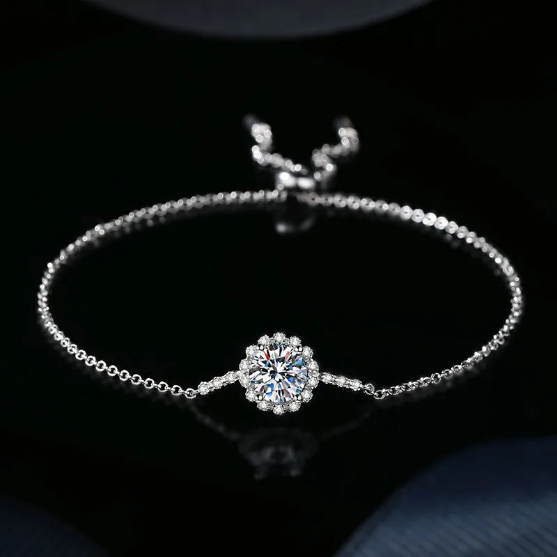 

Браслет Mosan Diamond из стерлингового серебра S925 с платиной pt950, нишей и легкой роскошной круглой сумкой с бриллиантами.