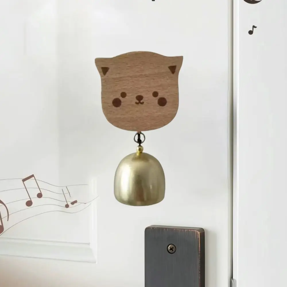 Opening Reminds Japanese Style Wooden Door Bell Rabbit/Cat Shape Self-Adhesive Bear Doorbell Cartoon Hanging Wind Chimes Garden