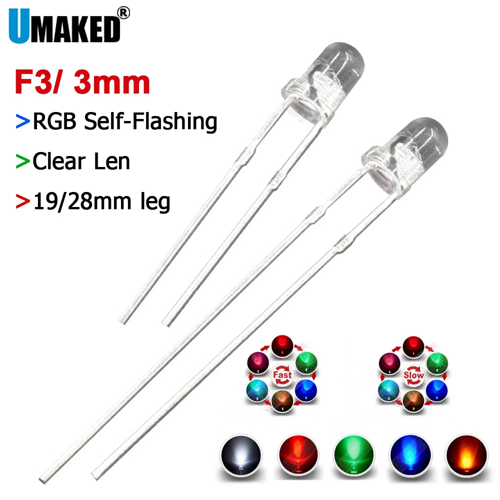

1000 шт. 3 мм 5 мм светодиодные диоды мигающий белый красный зеленый синий желтый RGB быстрый медленный вспышка рассеянный прозрачный цвет изменяющий свет