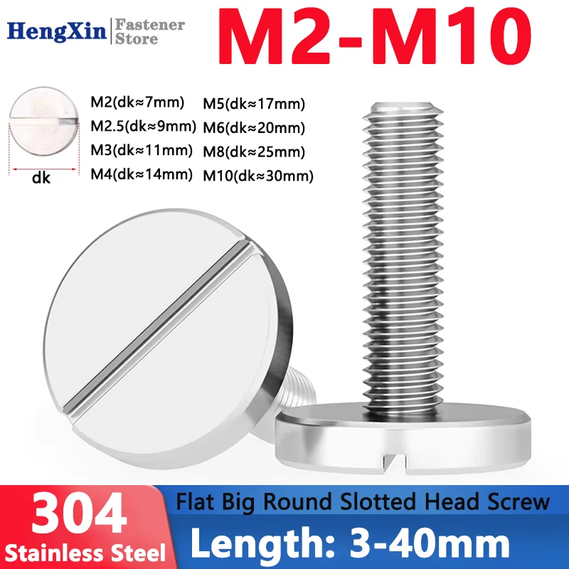 M2 M2.5 M3 M4 M5 M6 M8 M10 304 Stainless Steel Flat Big Round Slotted Head Screw Grooving Advertising Board Mirror Bolt GB833