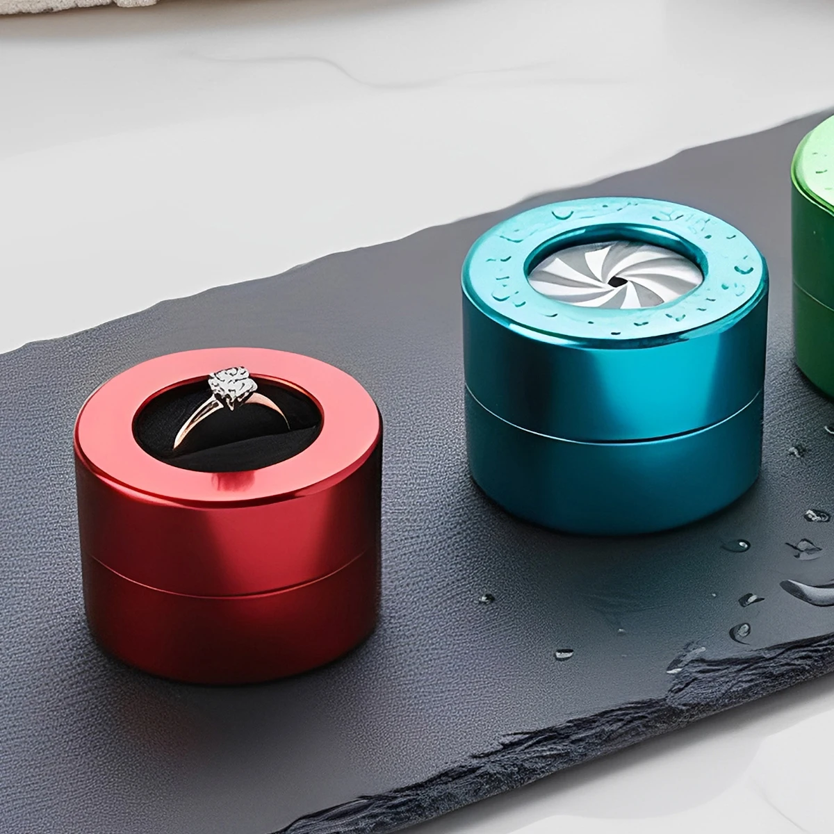 Creative Rotating Lift Ring Box - Premium Metal Jewelry Storage Case with Ceremonial Opening, Compact Ring Holder for Gifting