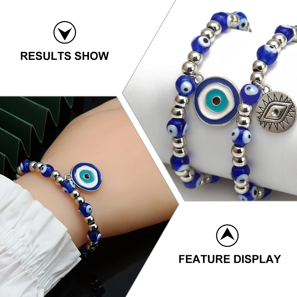 

2Pcs Blue Eyes Evil Eye Bracelet Alloy Women Fashion Jewelry Girls Student Gift Wrist Accessories High Quality