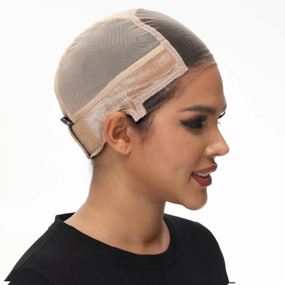 أنثى عقال شعر مستعار غطاء الدانتيل غطاء شعر مستعار لصنع شعر مستعار U جزء قبعات شعر مستعار مع قابل للتعديل المخملية قبضة لارتداء شعر مستعار عارية الشعر صافي