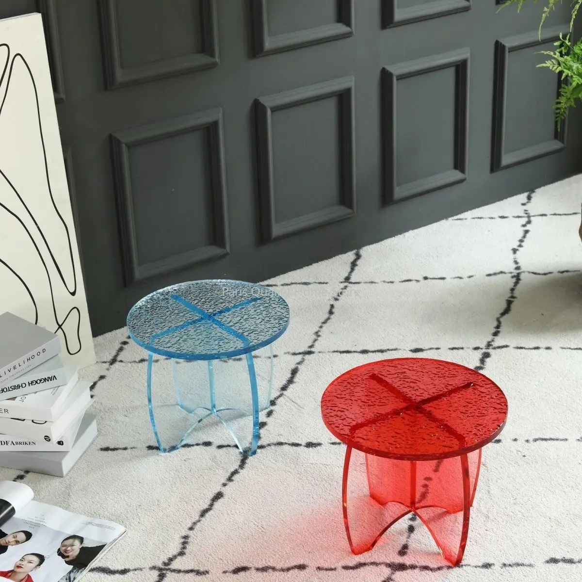 Acrylic Round Transparent Stone Stool Home Modern Simple Light Luxury Stool High Appearance Level