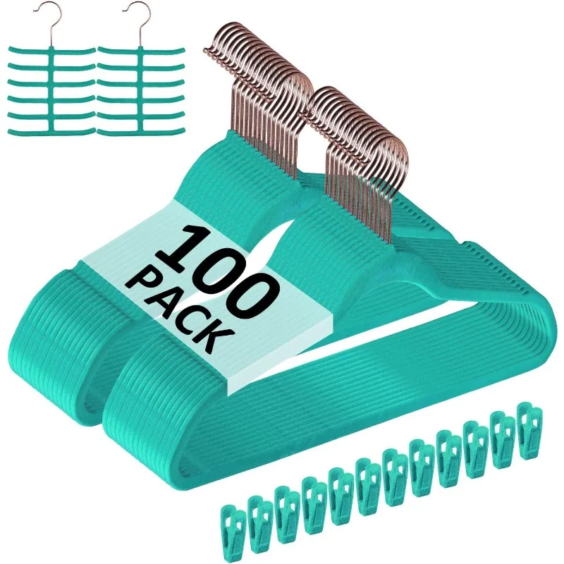 Imagem -05 - Terno de Cabides de Veludo Premium Cabides Resistentes Antiderrapante Economia de Espaço com 12 Clipes de Dedo Rack 2tie Excelente para 100 Pack