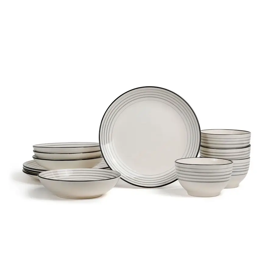 

12Piece Dinnerware Set Earthenware, Plates and Bowls Set, Dishwasher and Microwave Safe Dishes, Dish Set for 4, Grey