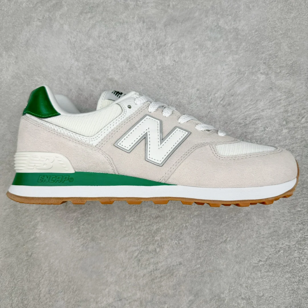 Sepatu New Balance NB 574 klasik Vintage Mesh kain kulit imitasi kasual pria dan wanita sepatu lari biru tua