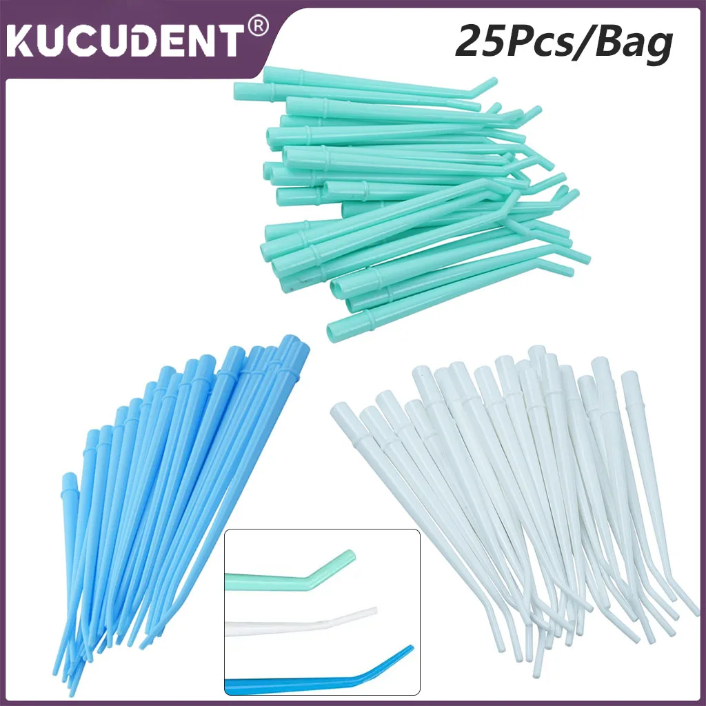 KUCUNDENT Disposable 25Pcs/Bag Dental Suction Tube Plastic Saliva Ejector Curved Tips Surgical Aspirator Dentistry Lab Materials