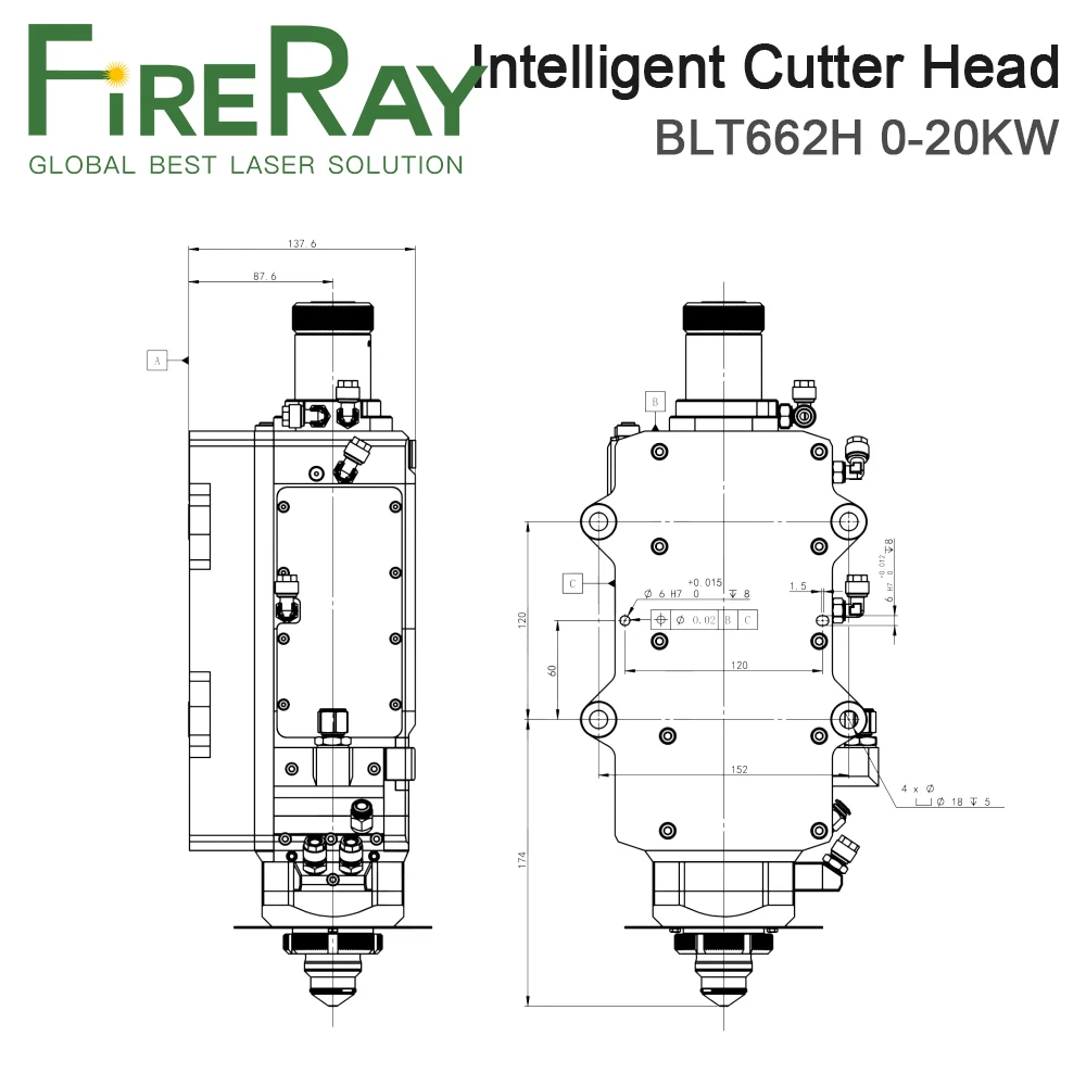 FireRay BOCHU رأس القطع الذكي ، BLT662H ، 0-20KW ، QBH ، QD ، Q + إضافة واجهة لآلة القطع بليزر الألياف