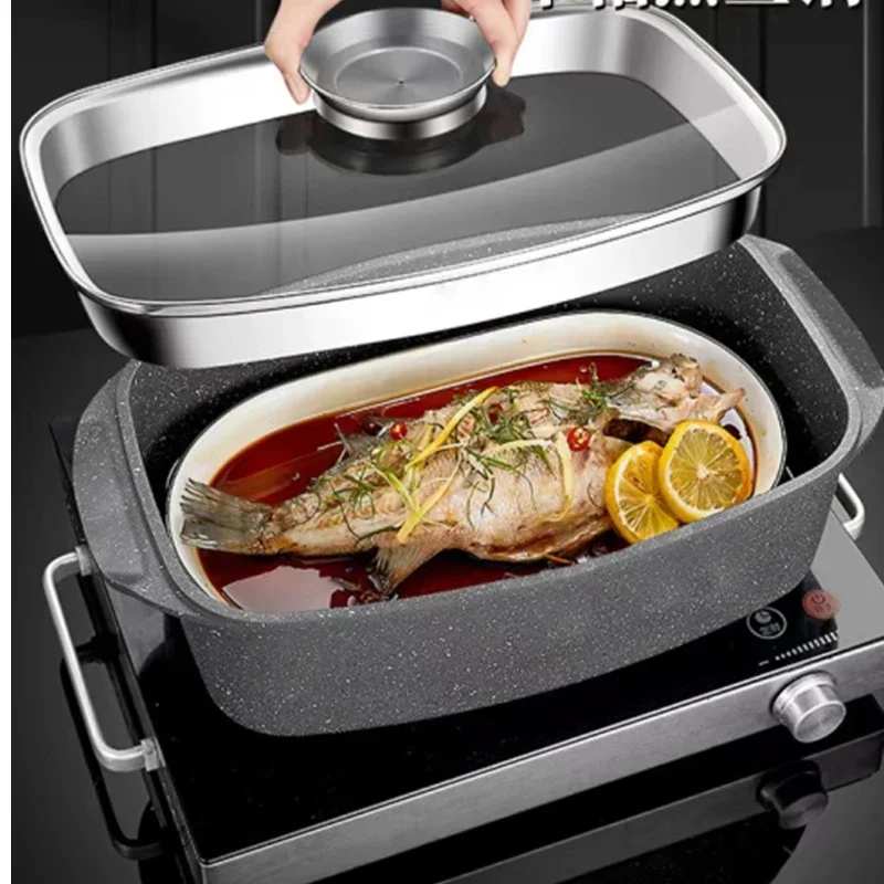 Baked Shabu One-pot Elliptical Steamer Large Cooking Stew Gas Stove Electric Oven Grilled Fish Pot