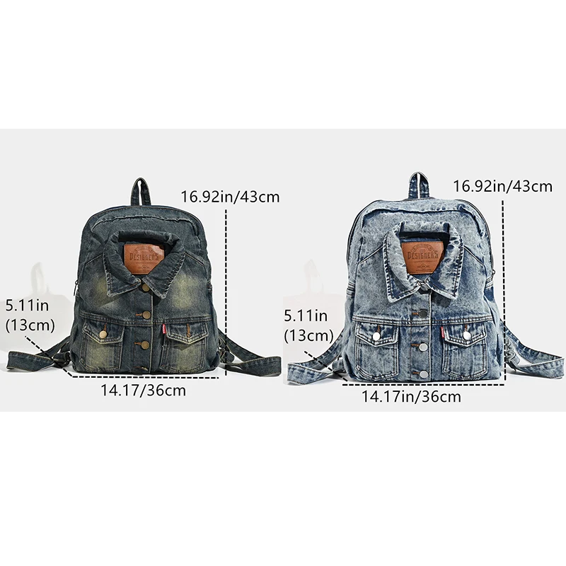 High-Capacity Backpack Cowboy Bag Fashionable Retro Washed Denim Jacket Backpack Trendy Versatile Personalized Creative Design