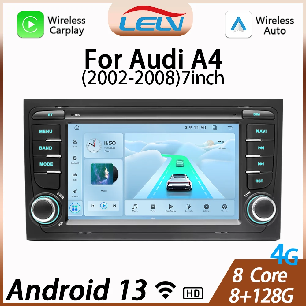 LELV For Audi A4 B6 B7 S4 B7 B6 RS4 SEAT Exeo 2002-2008 Car Radio Multimedia Video Player Navigation GPS Android13