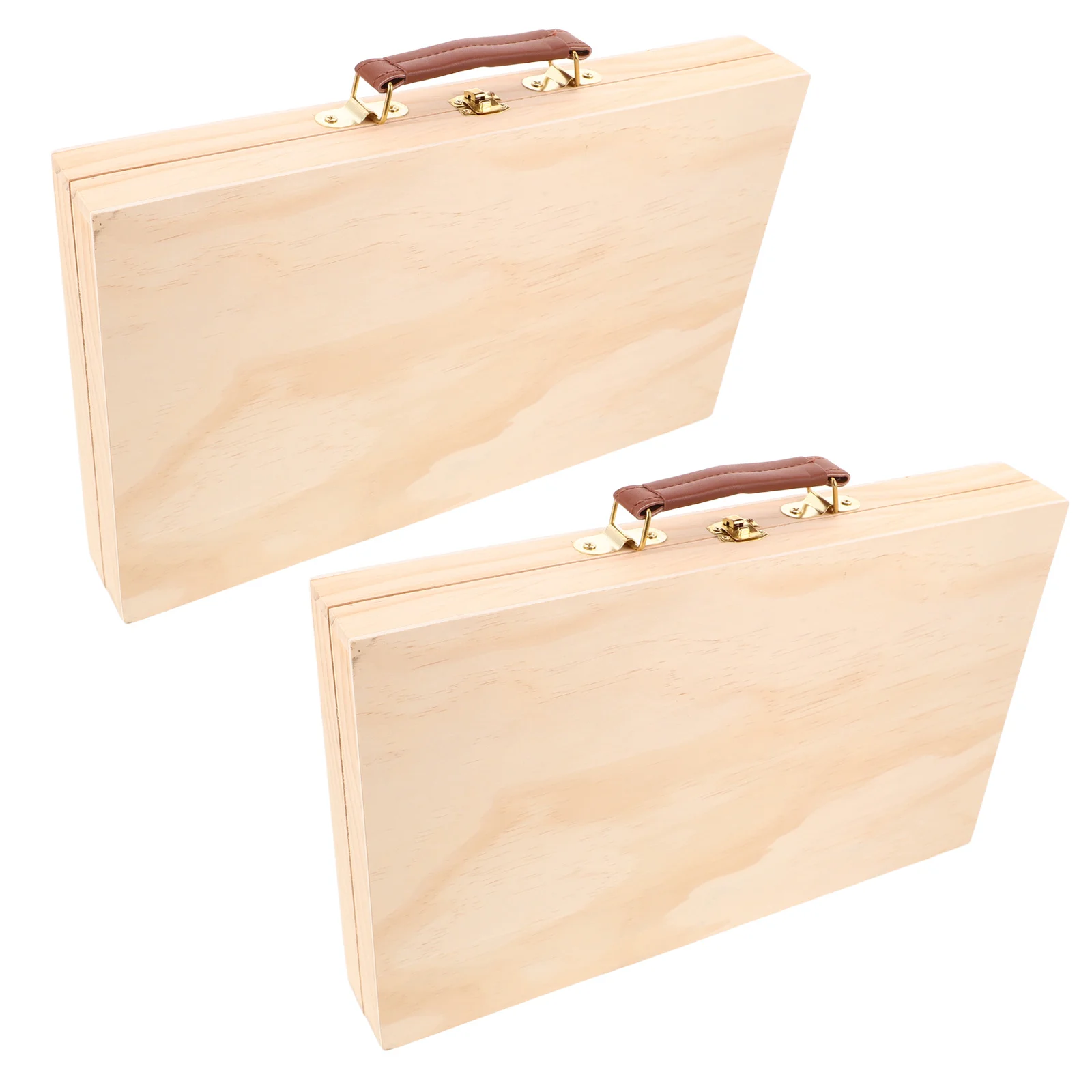 

2Pcs Wooden Tools Box Portable Paint Case Natural Finish Art Material Storage with Compartments for Brushes Pigments and